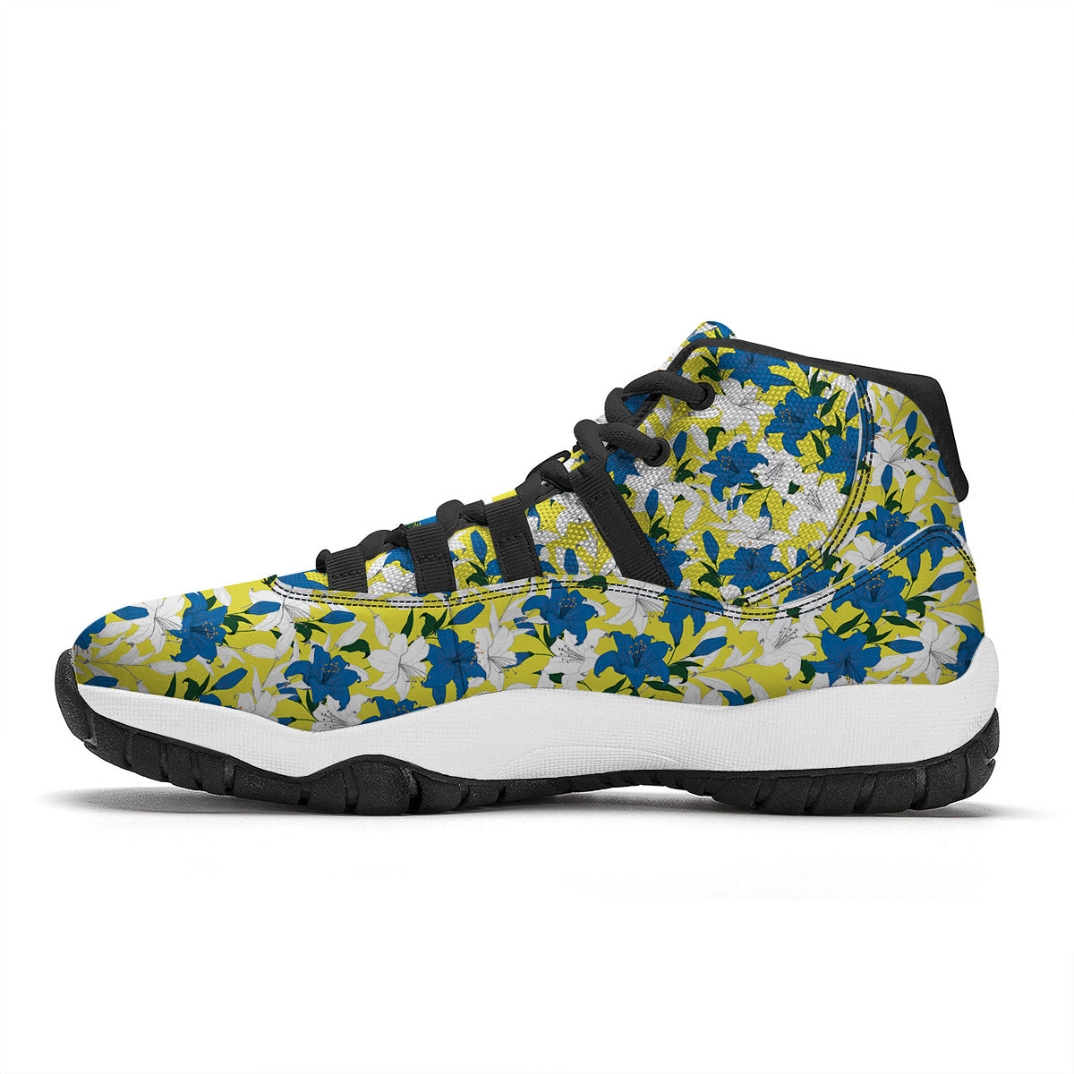 Lily Yellow Print Pattern Black Bball Shoes-grizzshop