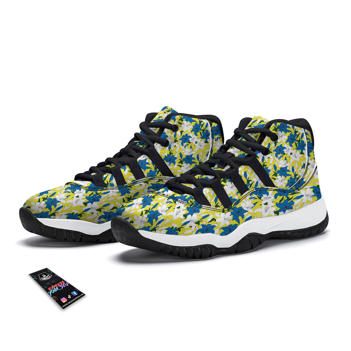 Lily Yellow Print Pattern Black Bball Shoes-grizzshop