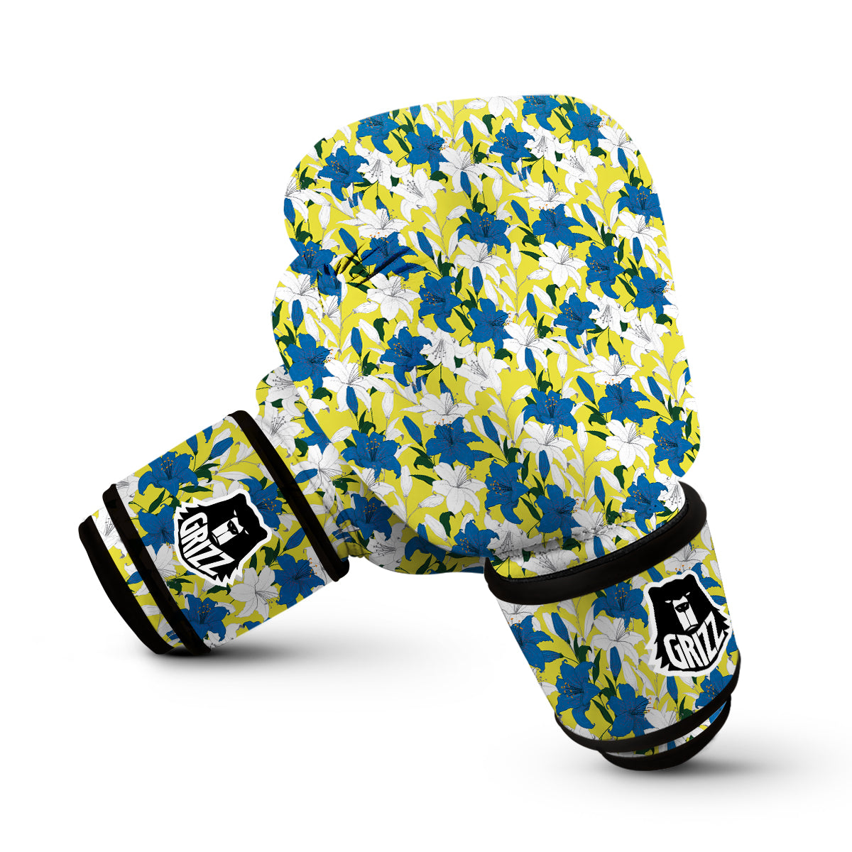 Lily Yellow Print Pattern Boxing Gloves-grizzshop