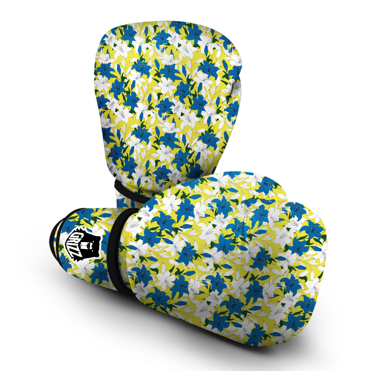 Lily Yellow Print Pattern Boxing Gloves-grizzshop