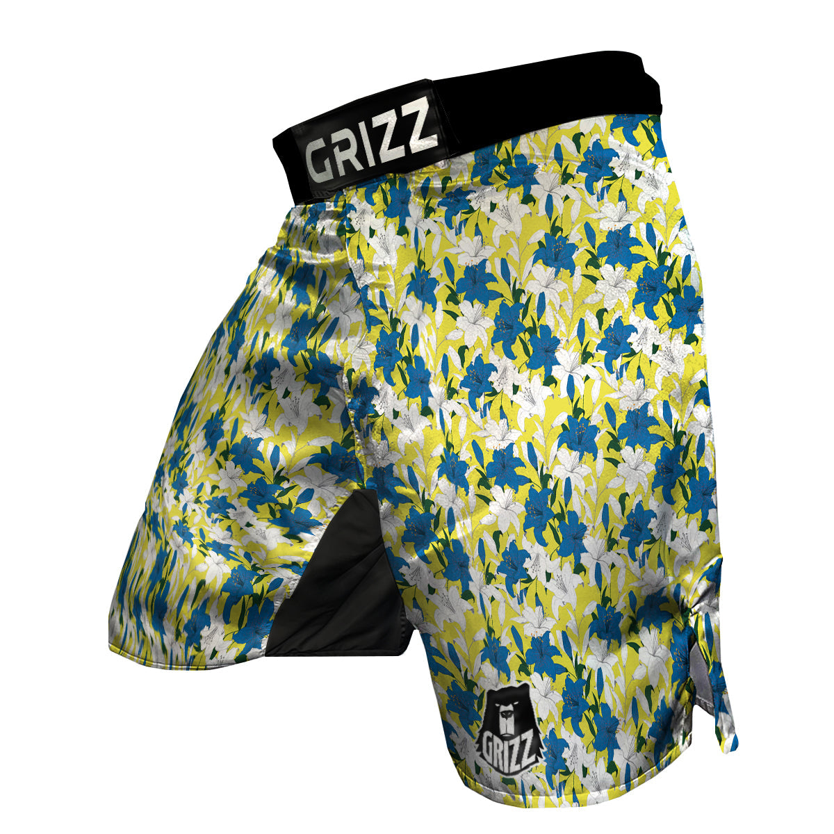 Lily Yellow Print Pattern MMA Shorts-grizzshop