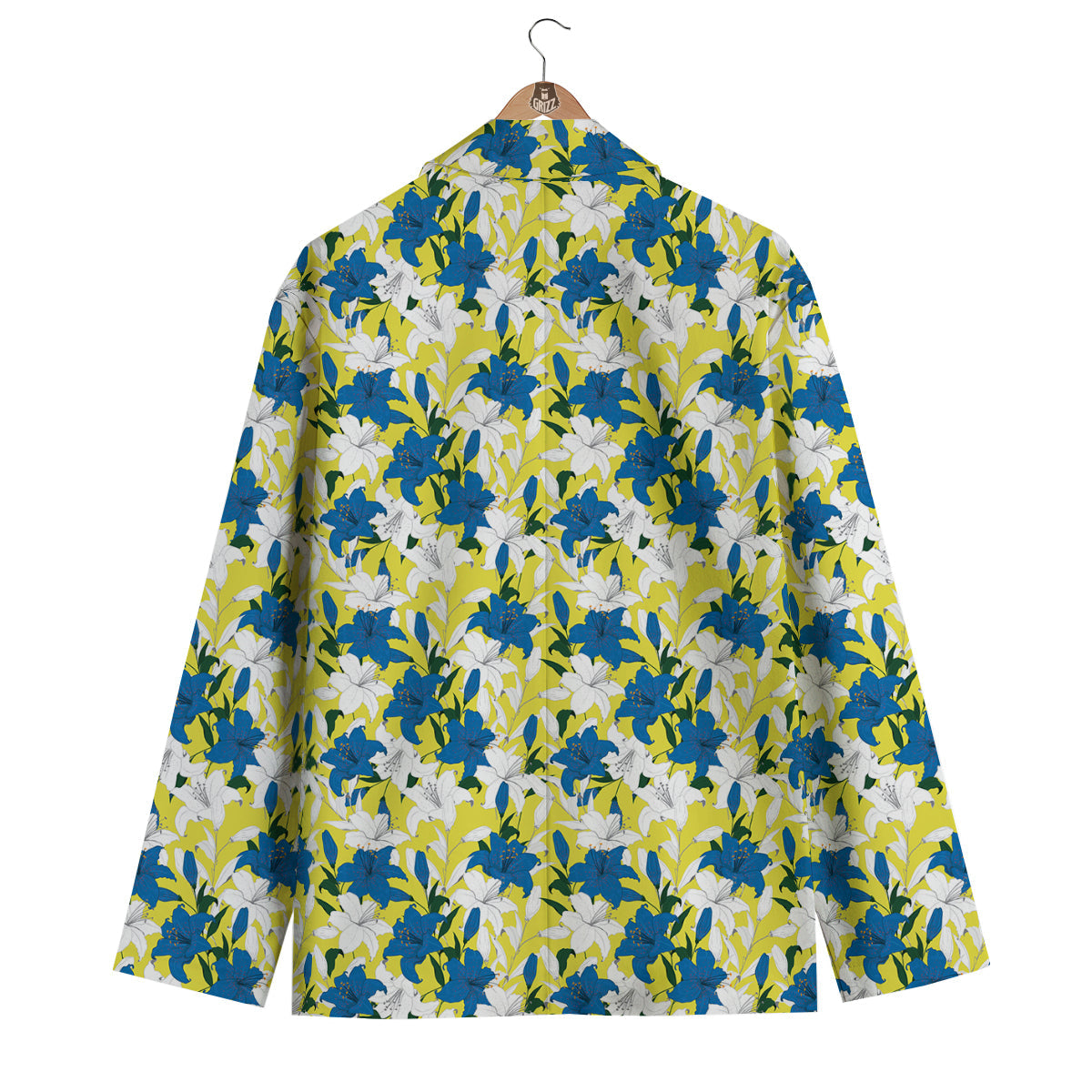 Lily Yellow Print Pattern Men's Blazer-grizzshop