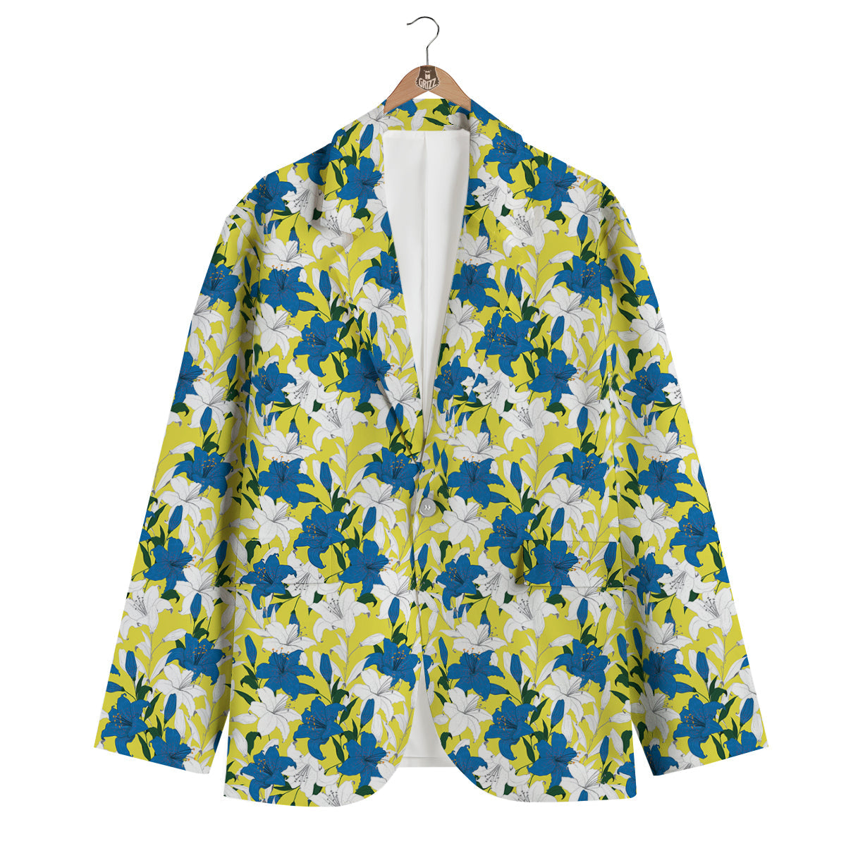 Lily Yellow Print Pattern Men's Blazer-grizzshop
