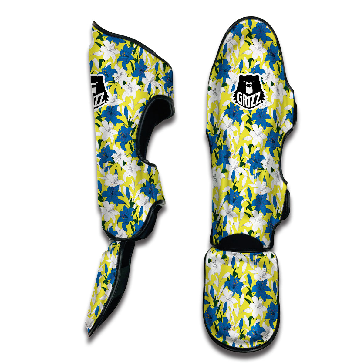 Lily Yellow Print Pattern Muay Thai Shin Guards-grizzshop