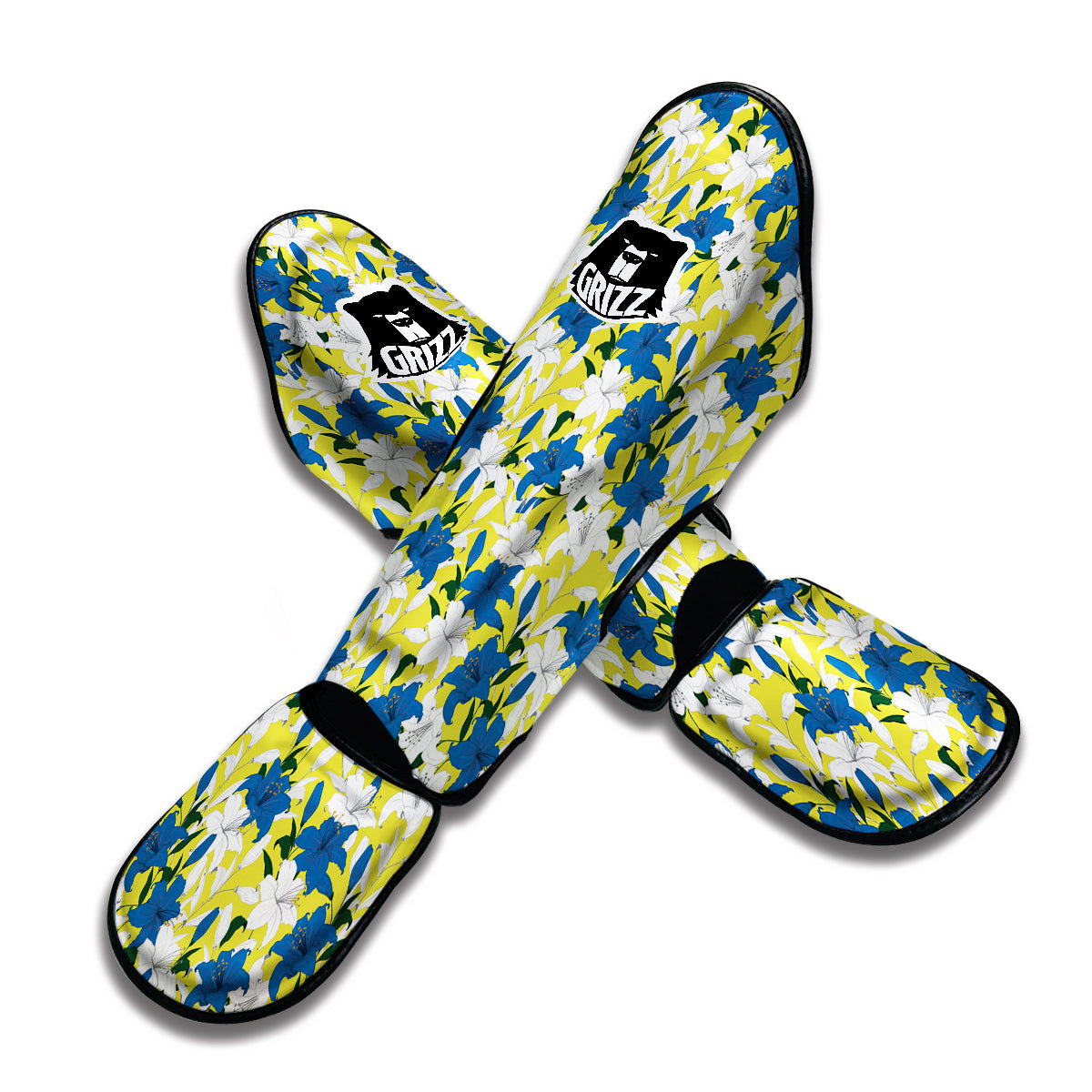 Lily Yellow Print Pattern Muay Thai Shin Guards-grizzshop