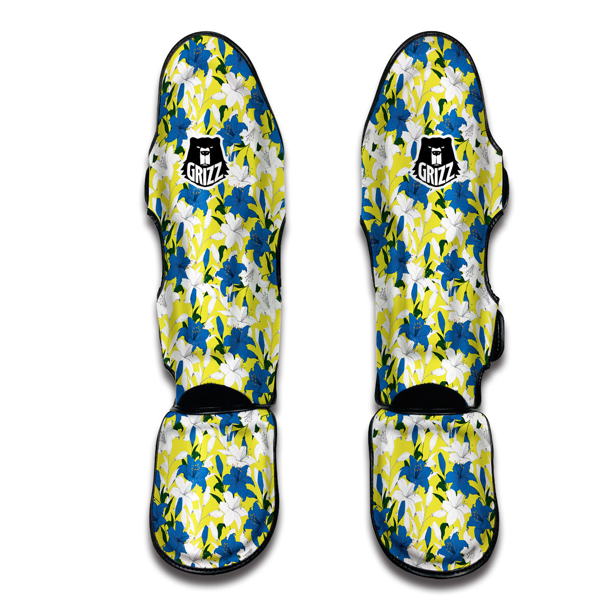 Lily Yellow Print Pattern Muay Thai Shin Guards-grizzshop