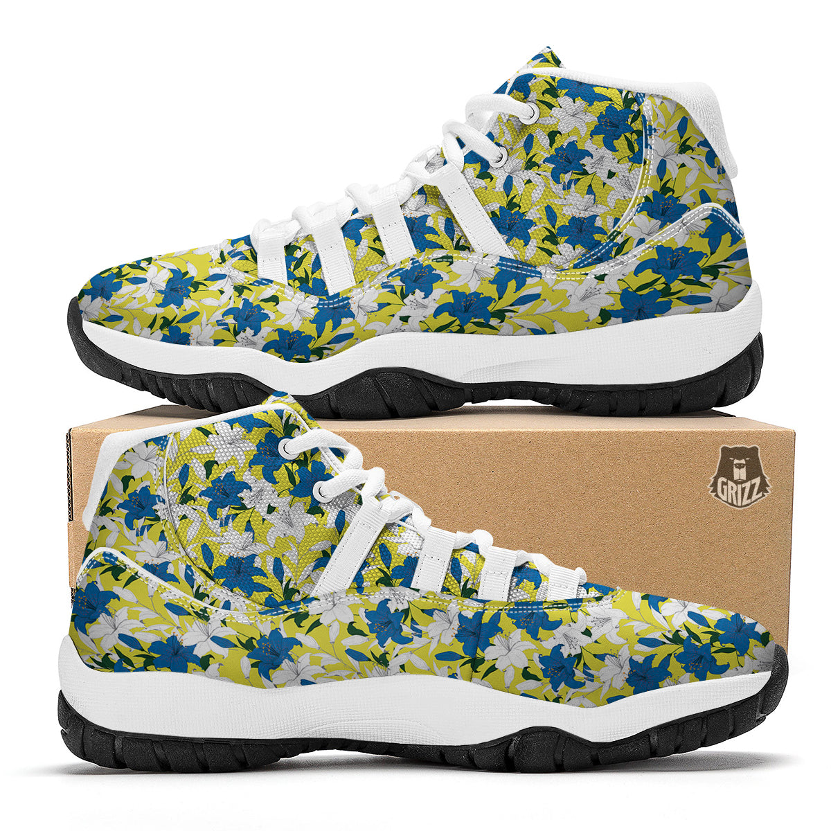 Lily Yellow Print Pattern White Bball Shoes-grizzshop