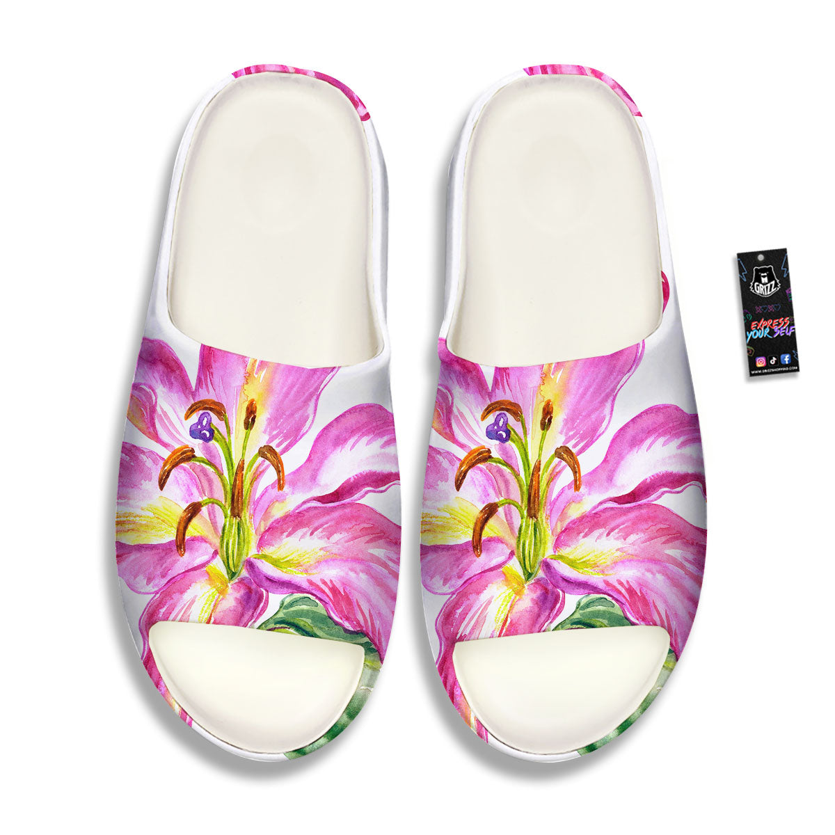 Lily Pink Watercolor Print Sandals-grizzshop