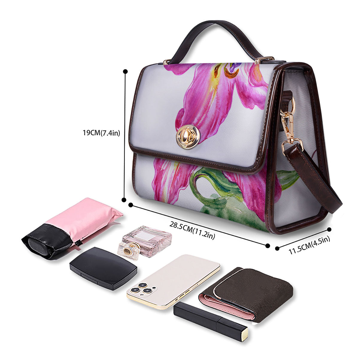 Lily Pink Watercolor Print Women's Satchel Bag