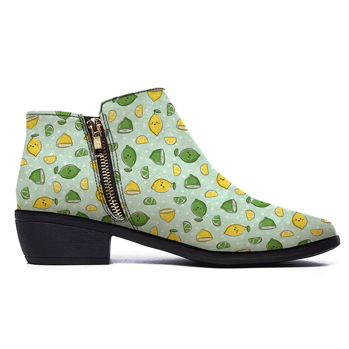 Lime Cute Print Pattern Ankle Boots-grizzshop
