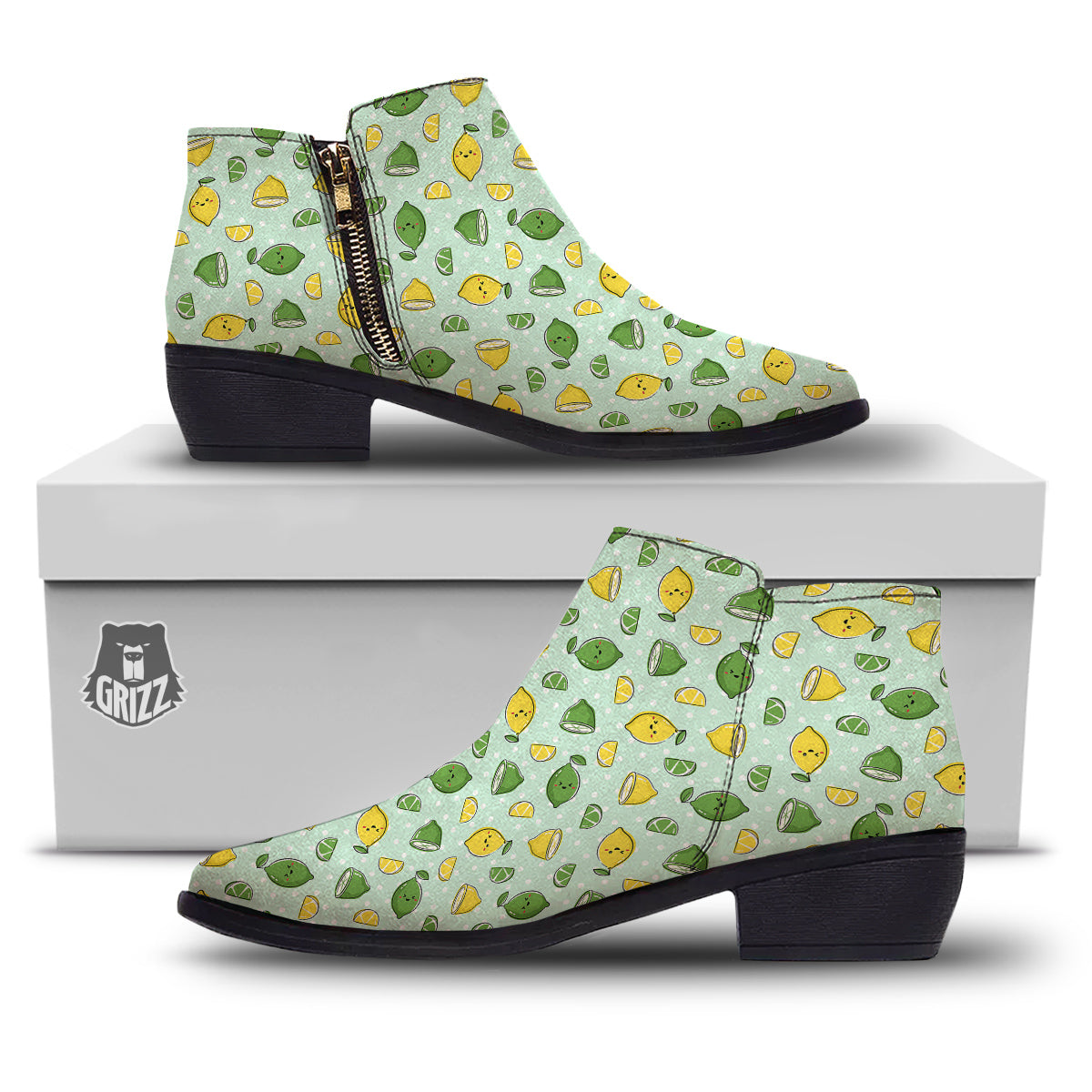 Lime Cute Print Pattern Ankle Boots-grizzshop