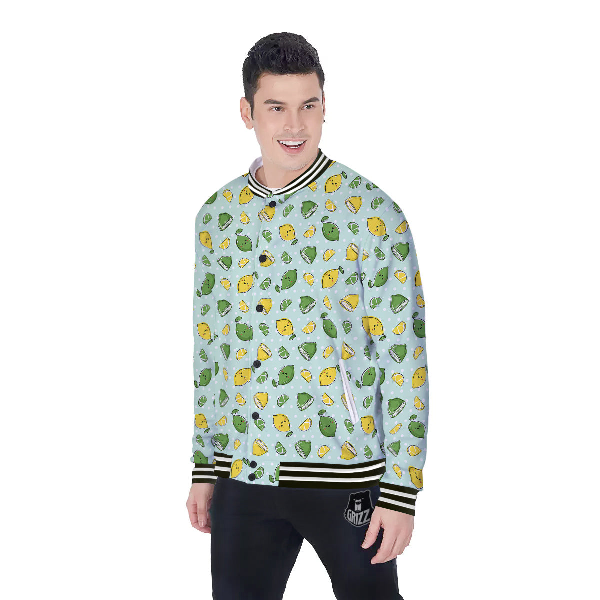Lime Cute Print Pattern Baseball Jacket-grizzshop