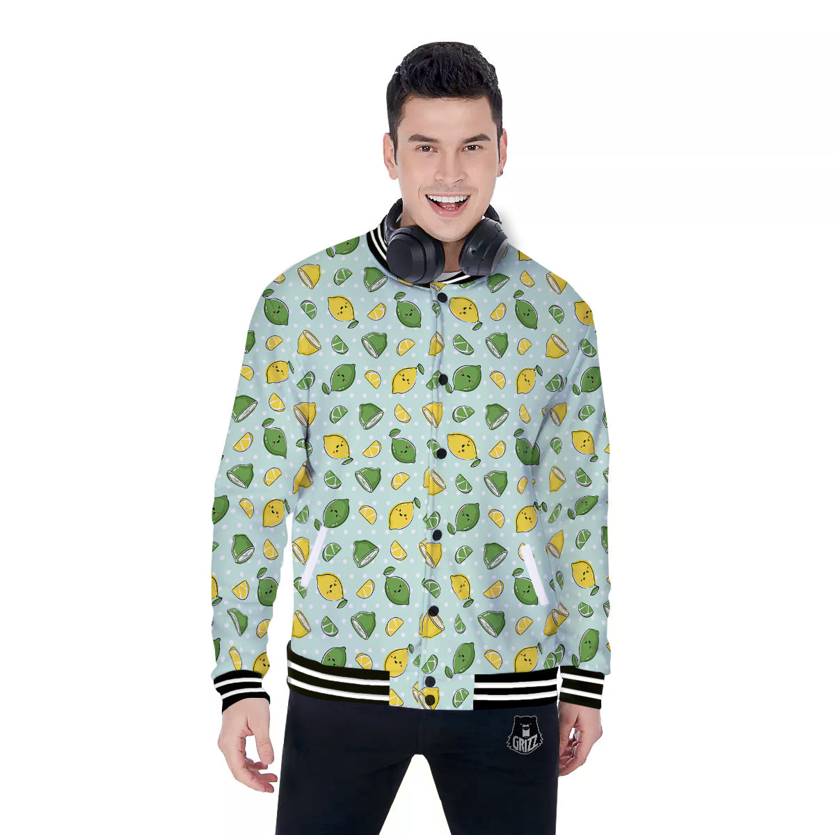 Lime Cute Print Pattern Baseball Jacket-grizzshop