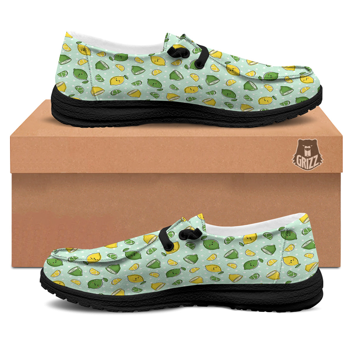 Lime Cute Print Pattern Black Loafers-grizzshop