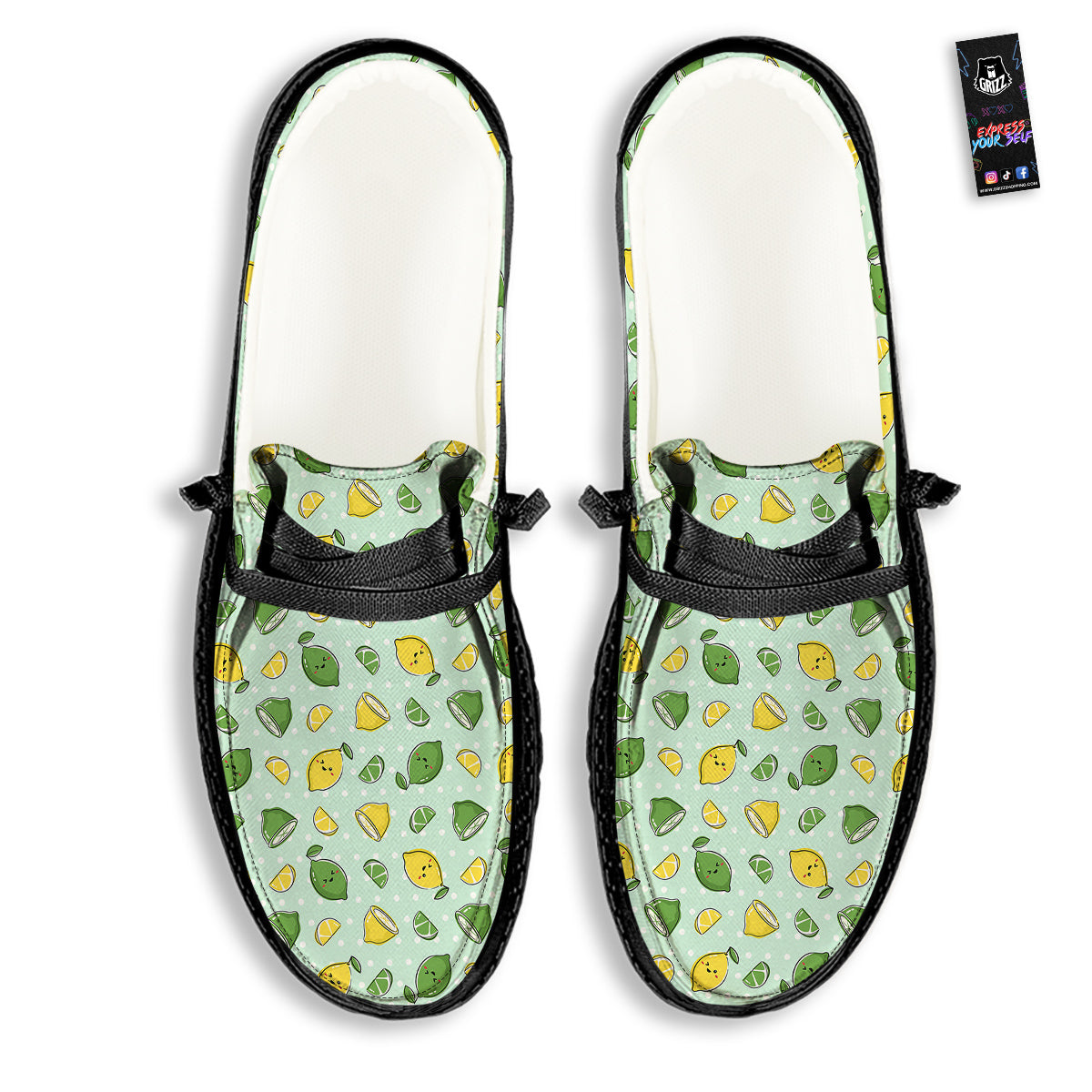 Lime Cute Print Pattern Black Loafers-grizzshop