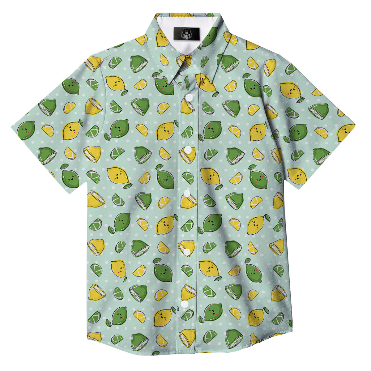 Lime Cute Print Pattern Button Up Shirt-grizzshop