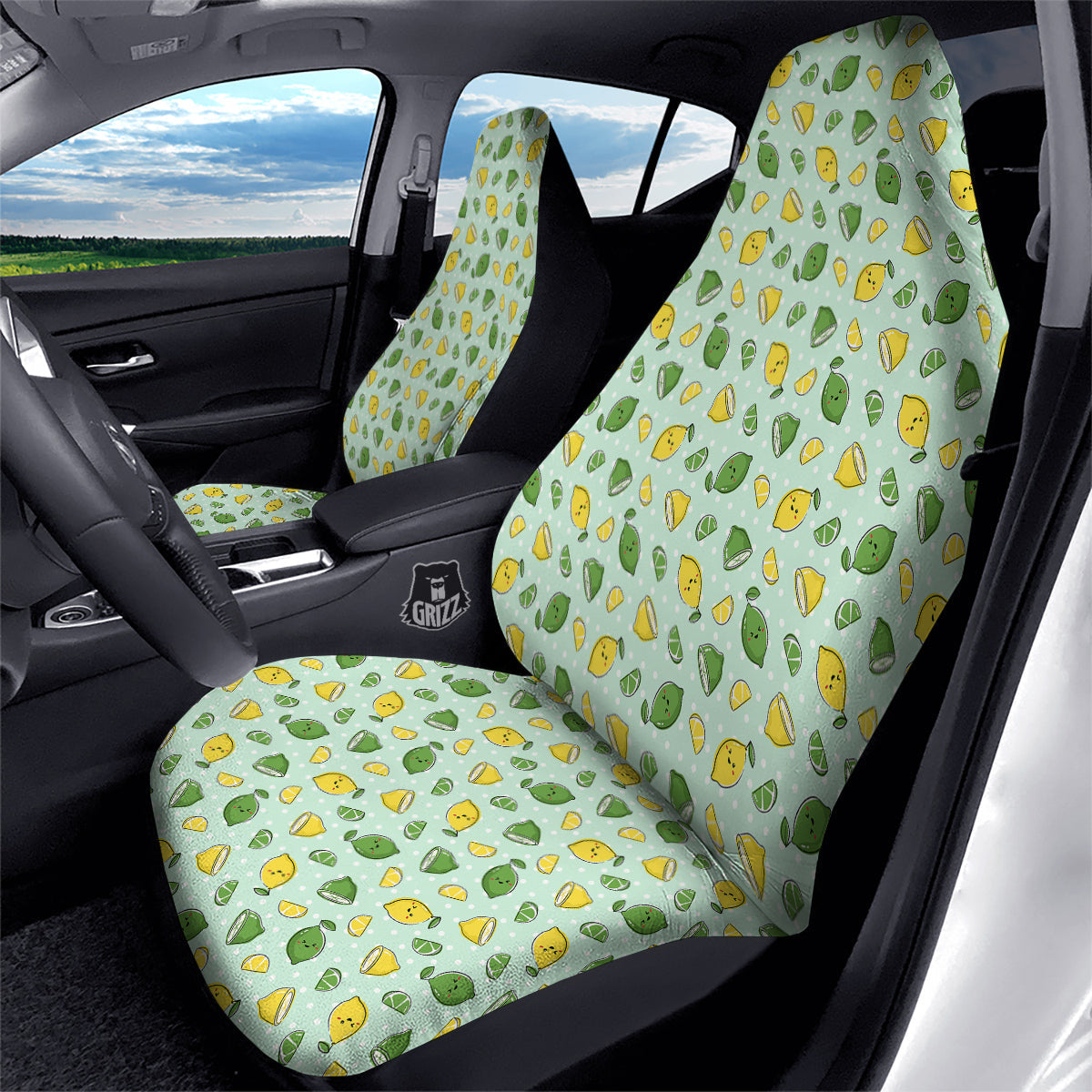 Lime Cute Print Pattern Car Seat Covers-grizzshop