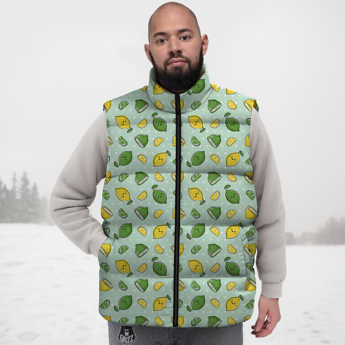 Lime Cute Print Pattern Down Vest-grizzshop