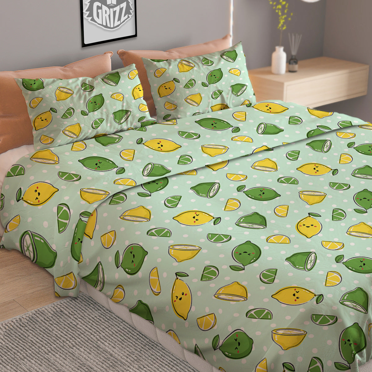 Lime Cute Print Pattern Duvet Cover Bedding Set-grizzshop