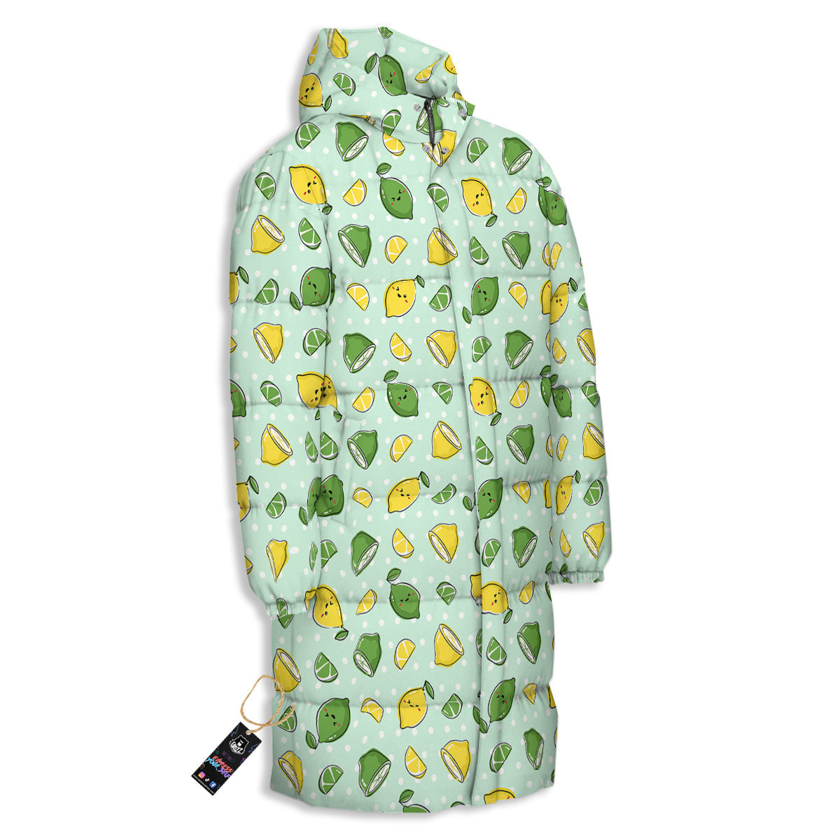 Lime Cute Print Pattern Long Down Jacket-grizzshop