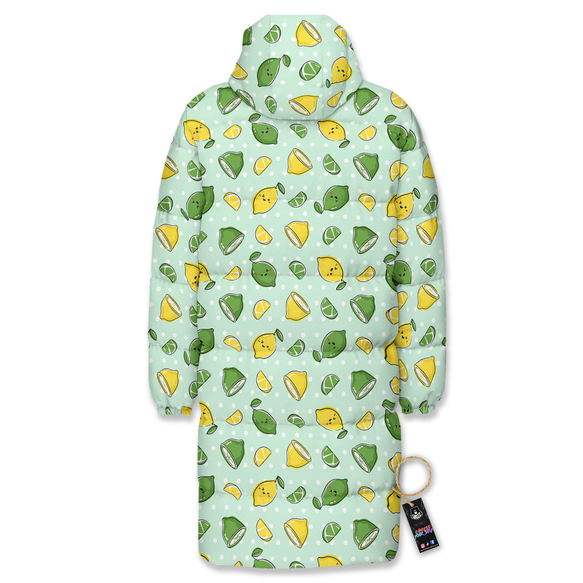 Lime Cute Print Pattern Long Down Jacket-grizzshop