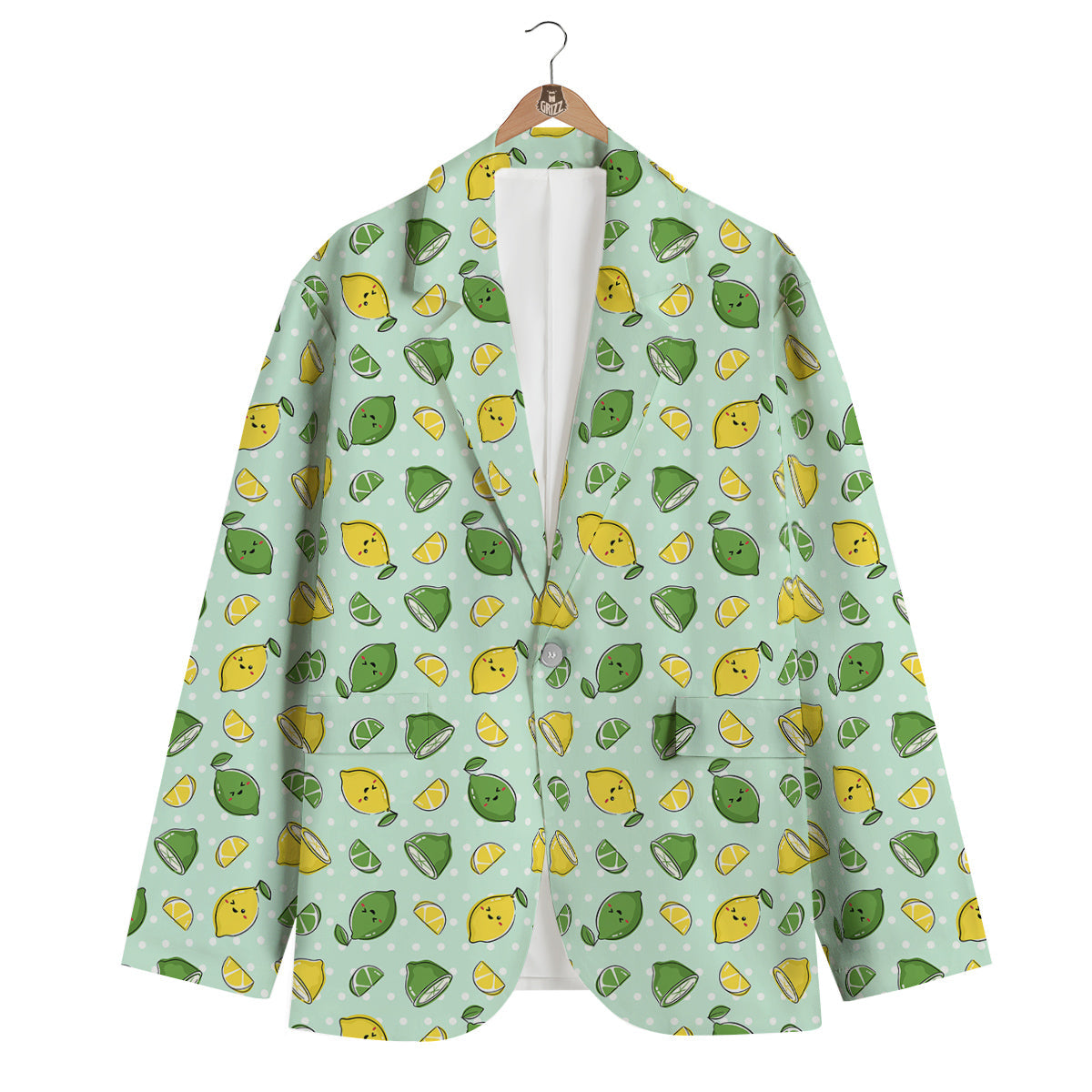 Lime Cute Print Pattern Men's Blazer-grizzshop