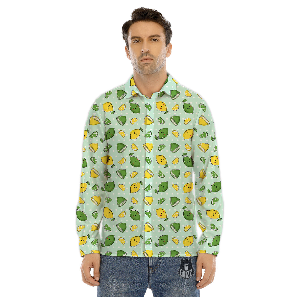 Lime Cute Print Pattern Men's Dress Shirts-grizzshop