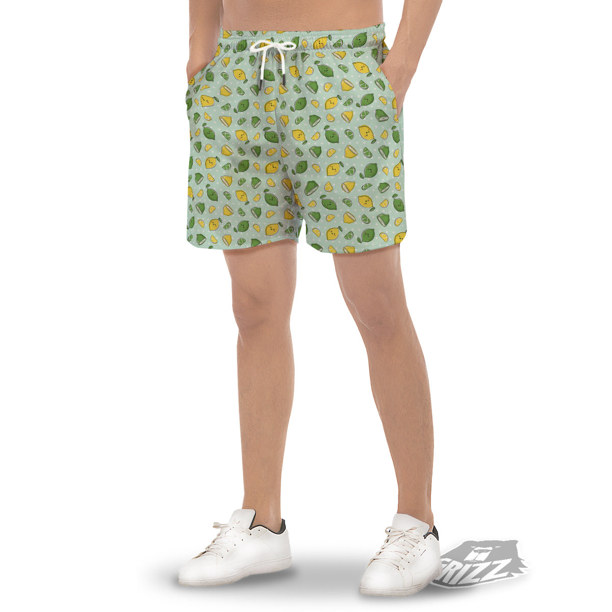 Lime Cute Print Pattern Men's Gym Shorts-grizzshop