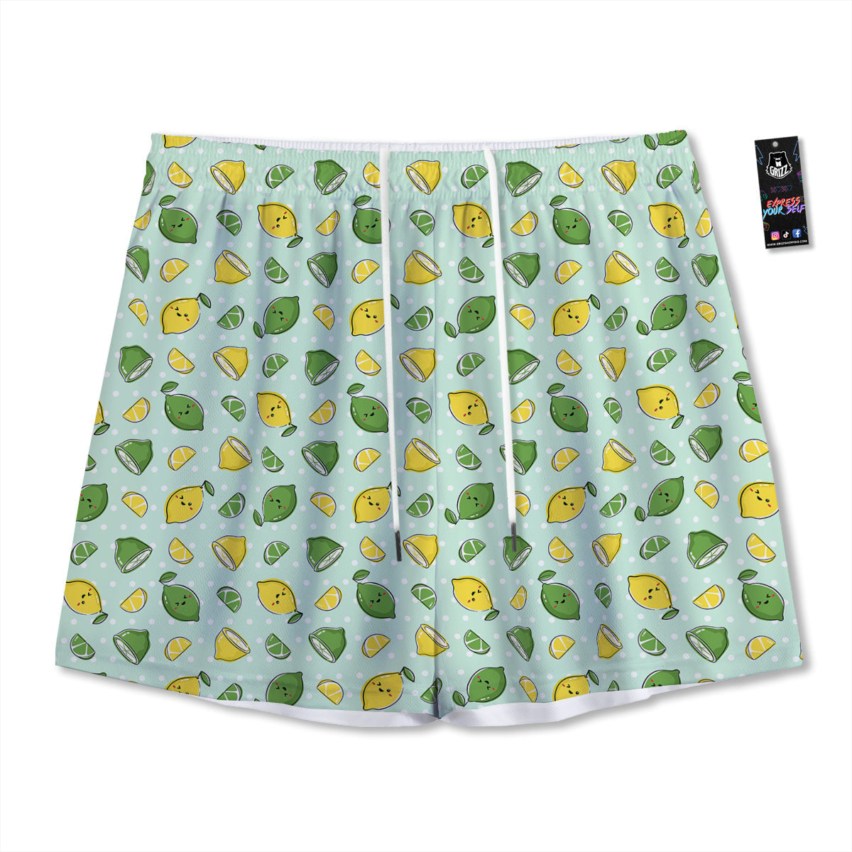Lime Cute Print Pattern Mesh Shorts-grizzshop