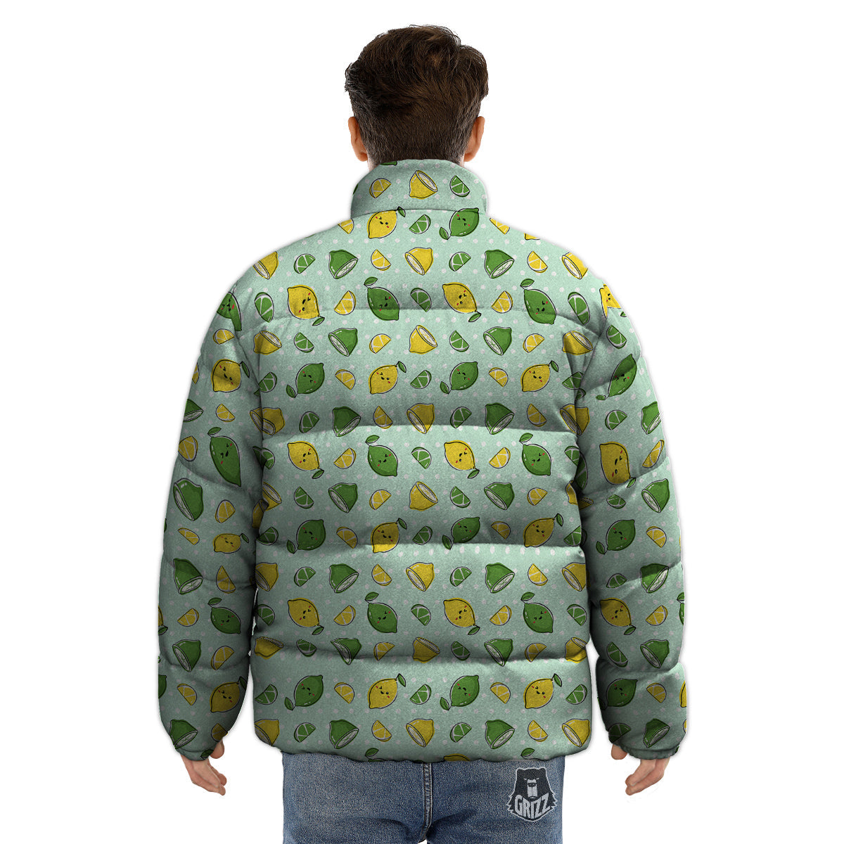Lime Cute Print Pattern Puffer Jacket-grizzshop