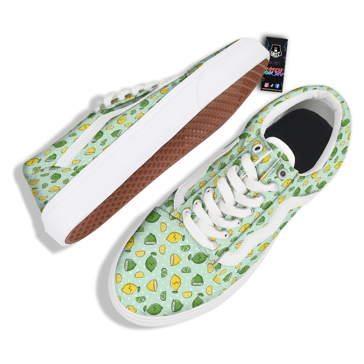 Lime Cute Print Pattern Skate Shoes-grizzshop