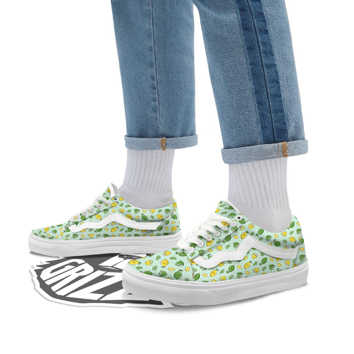 Lime Cute Print Pattern Skate Shoes-grizzshop