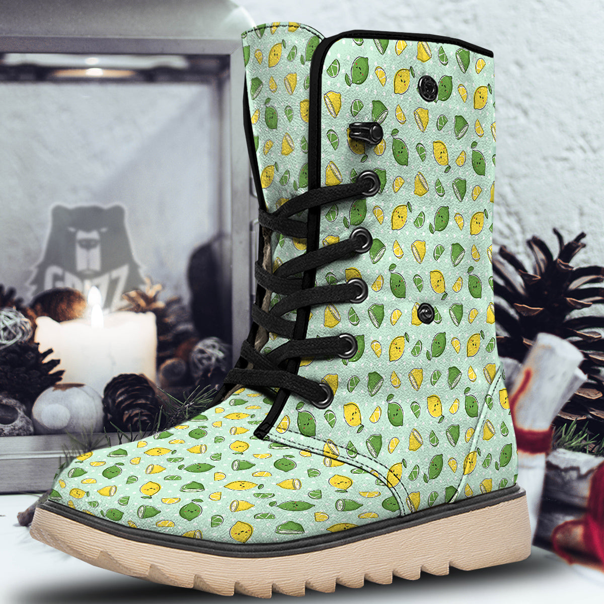 Lime Cute Print Pattern Snow Boots-grizzshop
