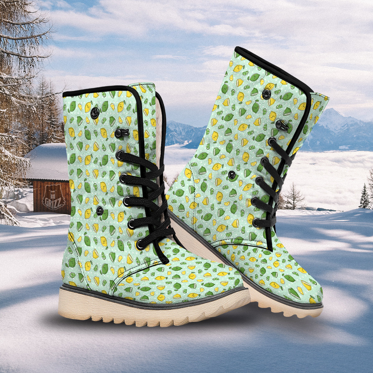 Lime Cute Print Pattern Snow Boots-grizzshop