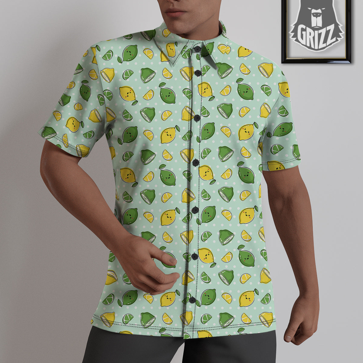 Lime Cute Print Pattern Untucked Shirts-grizzshop