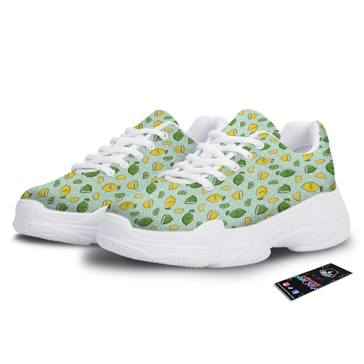 Lime Cute Print Pattern White Chunky Shoes-grizzshop