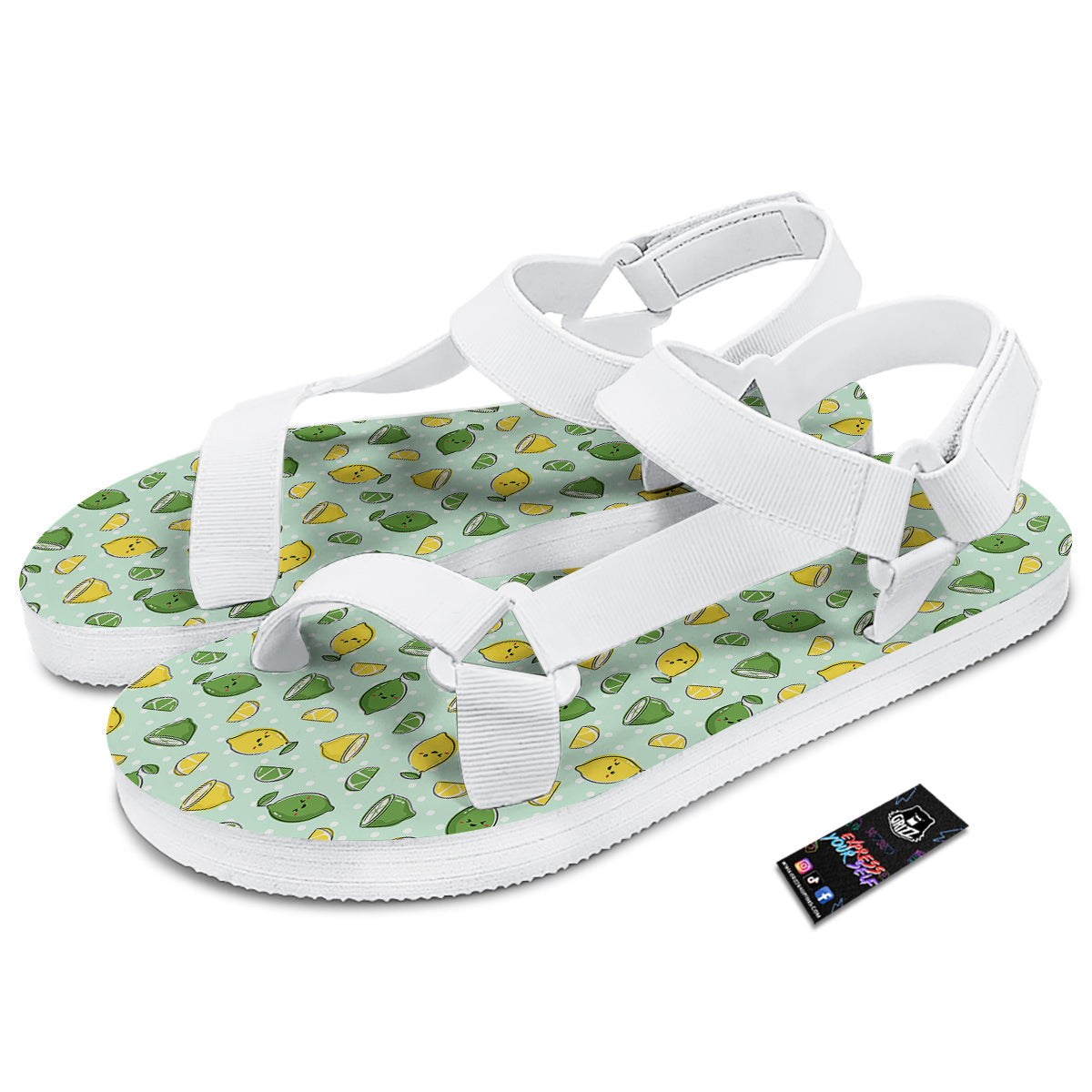 Lime Cute Print Pattern White Open Toe Sandals-grizzshop