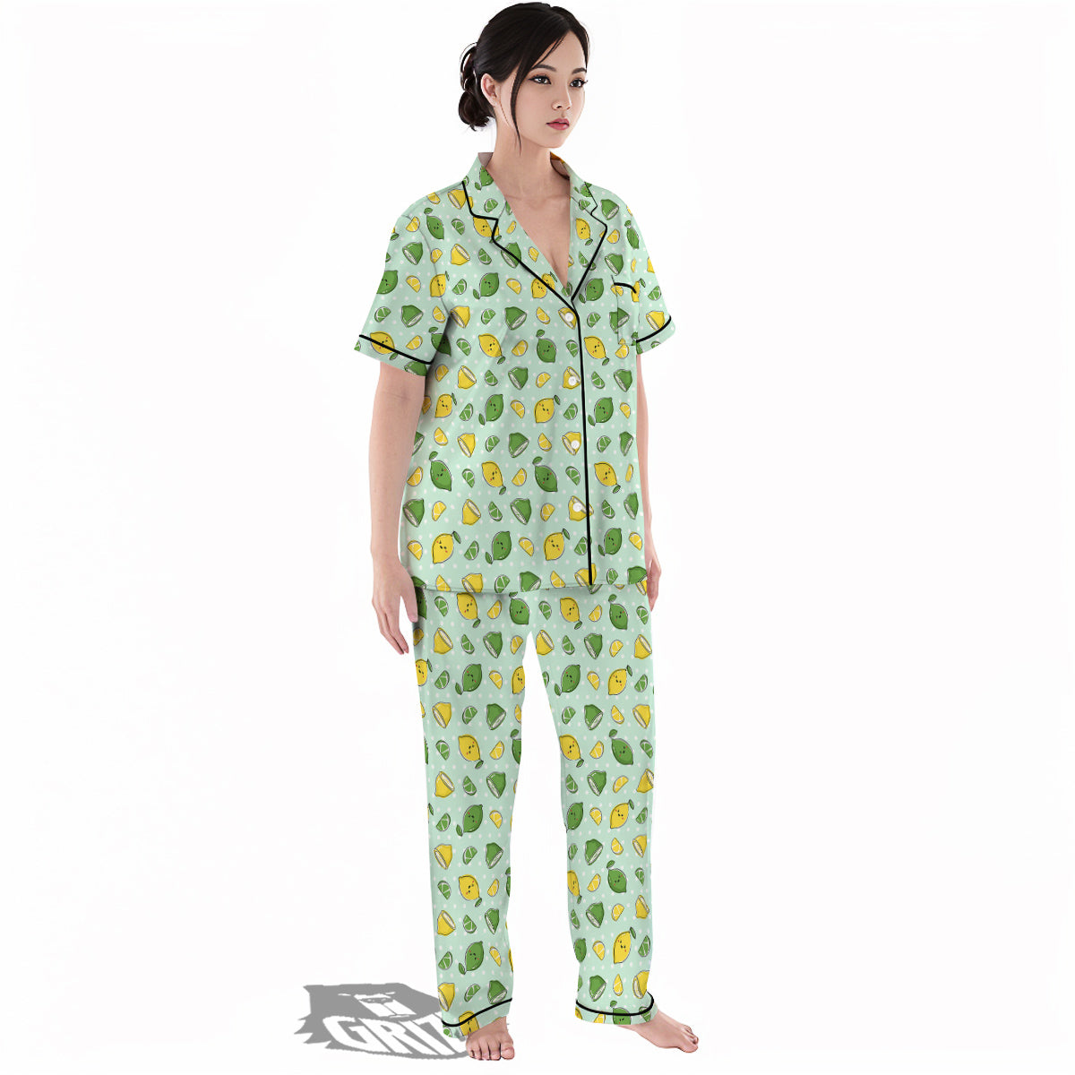 Lime Cute Print Pattern Women's Pajamas Set-grizzshop