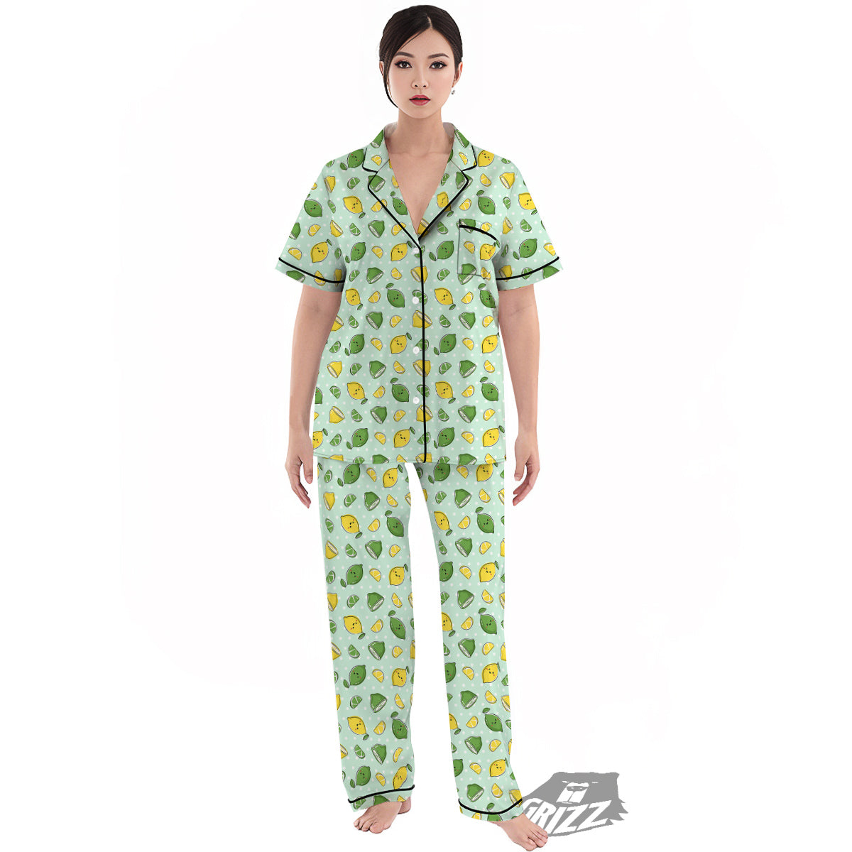 Lime Cute Print Pattern Women's Pajamas Set-grizzshop