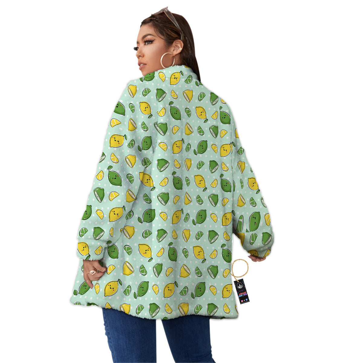 Lime Cute Print Pattern Women's Sherpa Jacket-grizzshop
