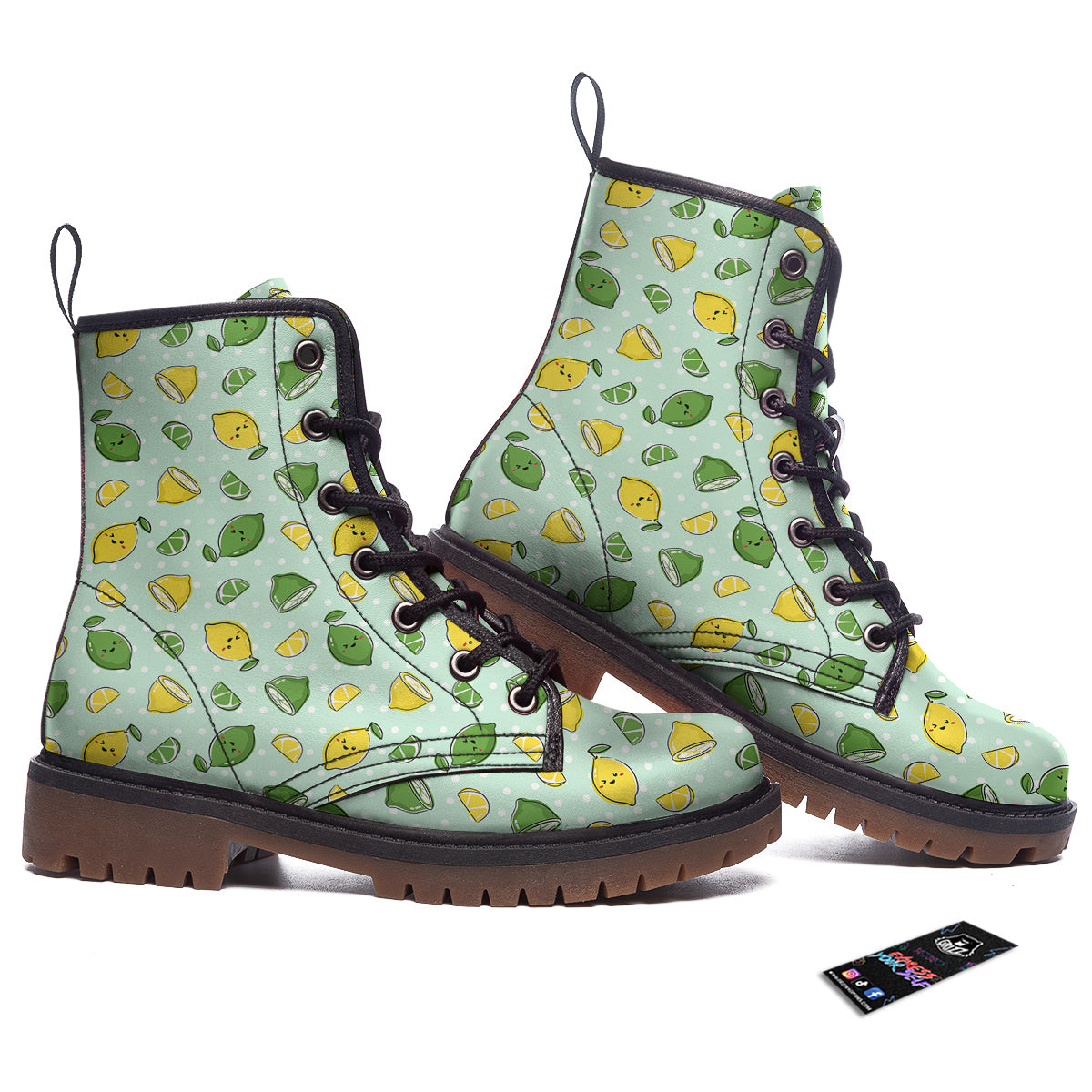 Lime Cute Print Pattern Work Boots-grizzshop