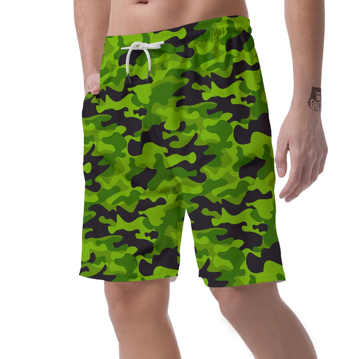 Lime Green Camo Print Men's Shorts-grizzshop