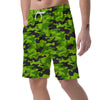 Lime Green Camo Print Men's Shorts-grizzshop