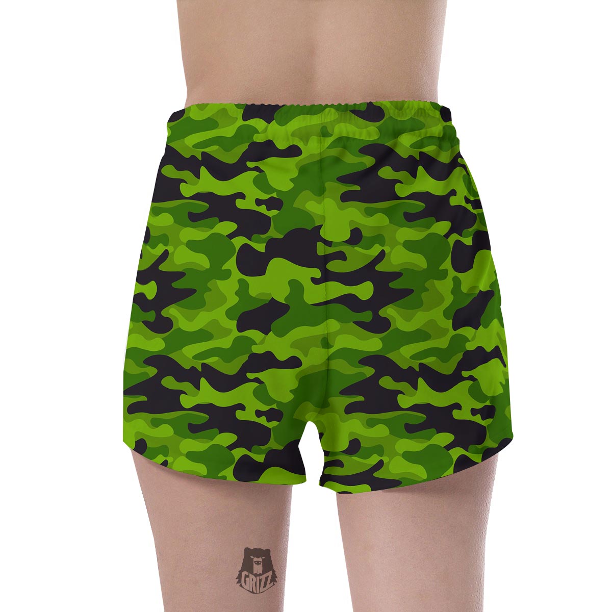 Lime Green Camo Print Women's Shorts-grizzshop