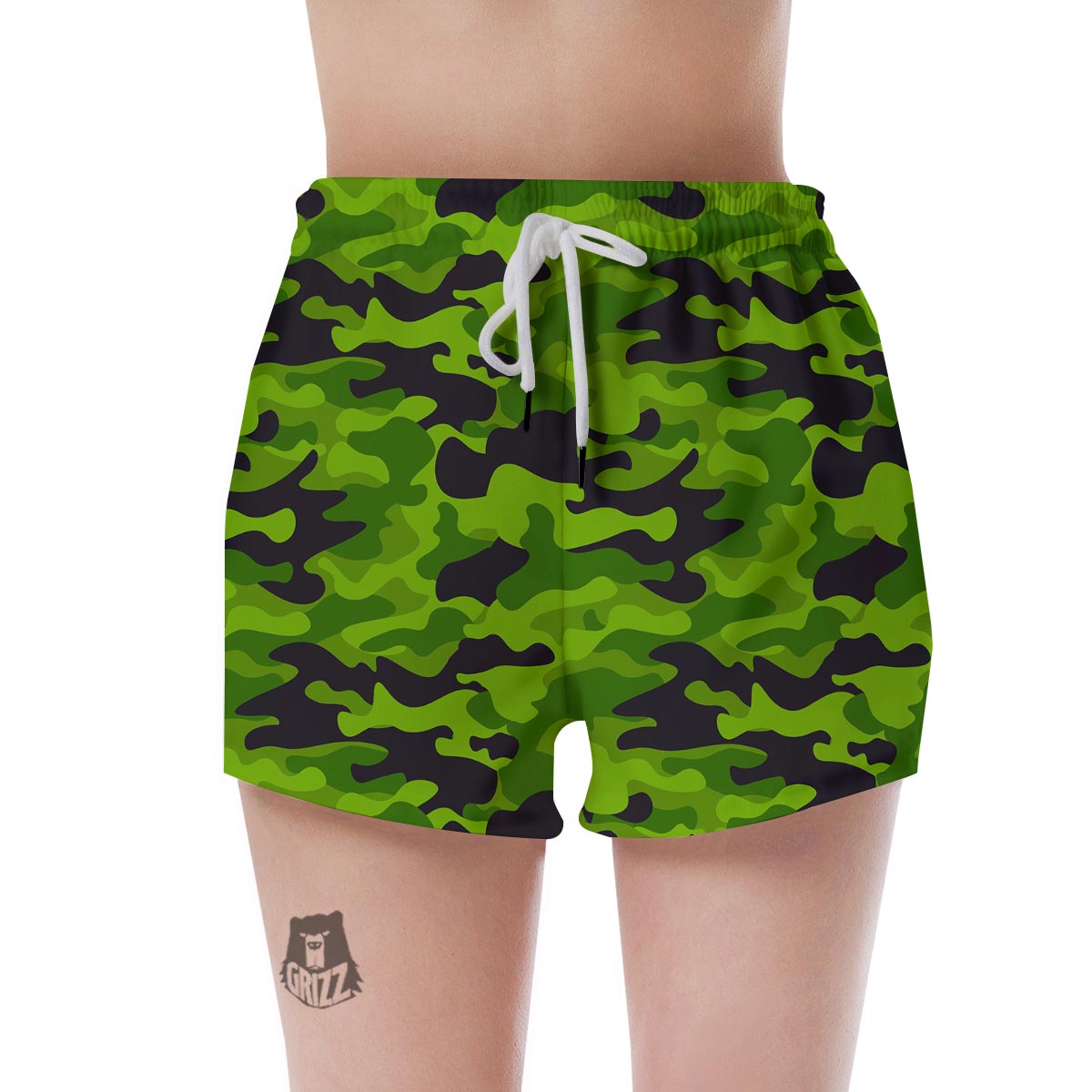 Lime Green Camo Print Women's Shorts-grizzshop