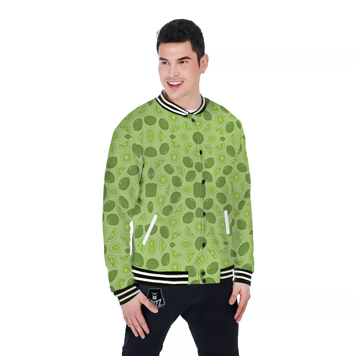 Lime Green Print Pattern Baseball Jacket-grizzshop
