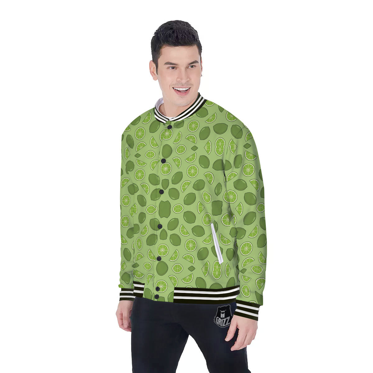 Lime Green Print Pattern Baseball Jacket-grizzshop