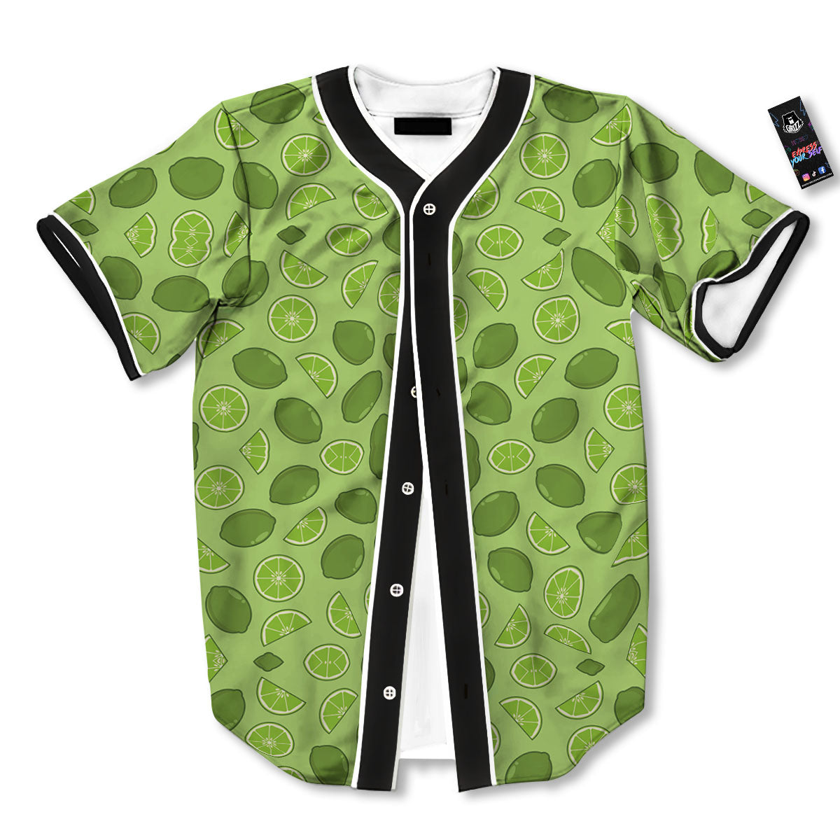 Lime Green Print Pattern Baseball Jersey-grizzshop