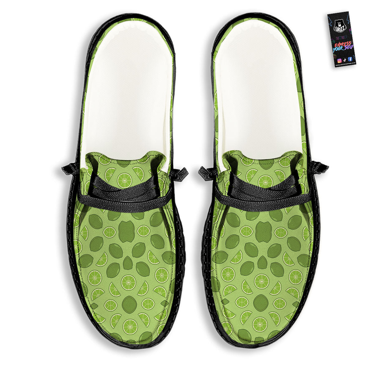 Lime Green Print Pattern Black Loafers-grizzshop