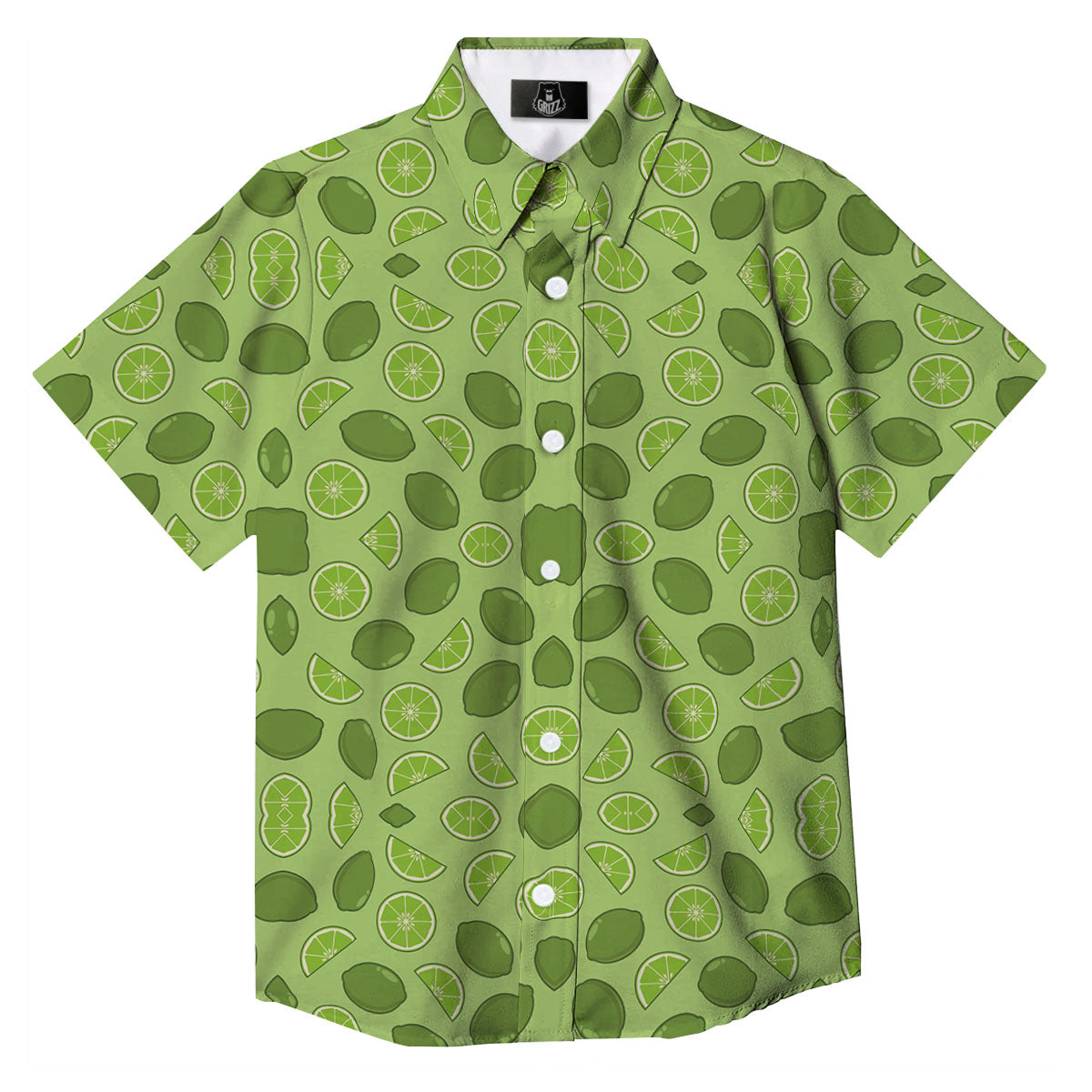 Lime Green Print Pattern Button Up Shirt-grizzshop